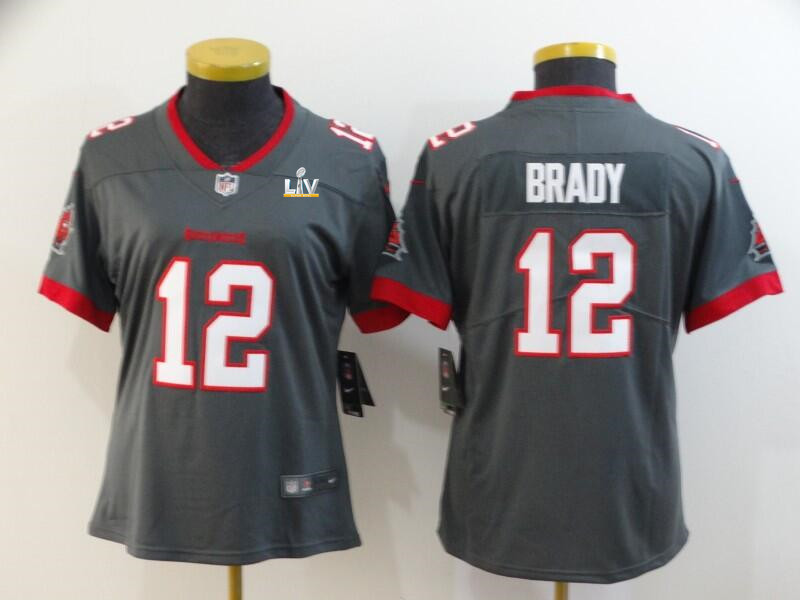 Women's Tampa Bay Buccaneers #12 Tom Brady Grey NFL 2021 Super Bowl LV Limited Stitched Jersey(Run Small)